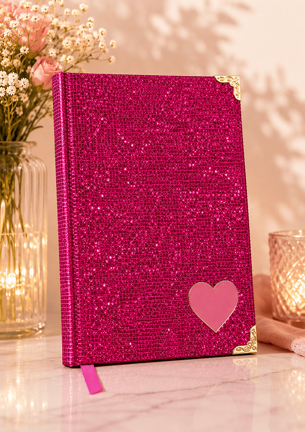 Bíblia Rosa Pink com coração de Acrílico